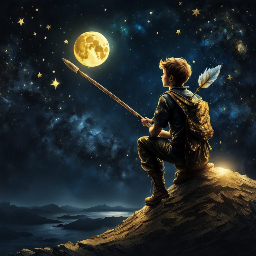 Peter Pan Draws on the Moon: Mixed Media Art