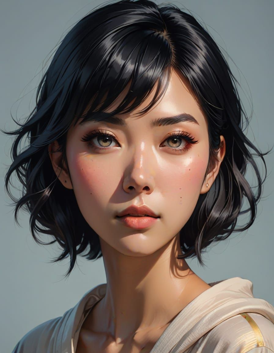 Ethereal Manga Portrait of Contemplative Asian Woman