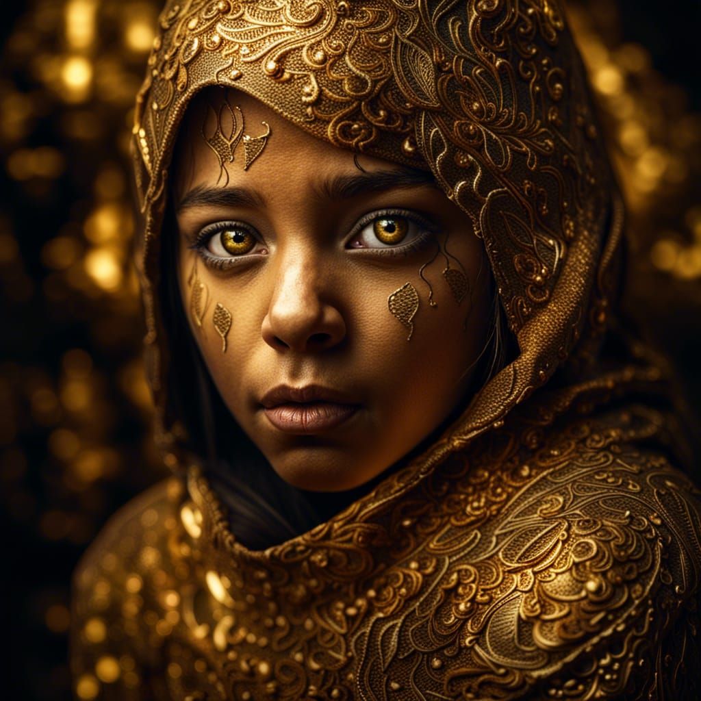 Golden Girl Portrait in Hyperrealistic Style