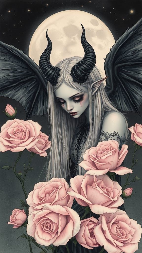 Pastel Goth Demon in a Haunting Dark Surreal Scene