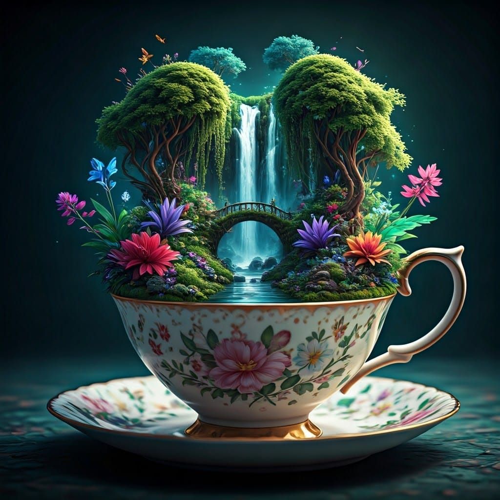 Teacup Miniature World: A VRay Rendered Psychedelic Dreamsca...