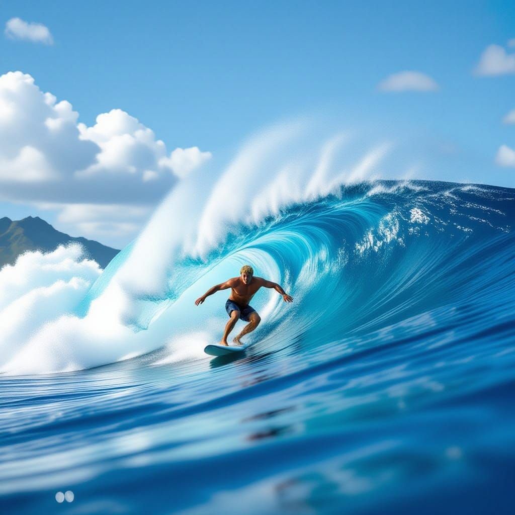 Surfer Riding Teahupoo's Perfect Waves in Vibrant Colors