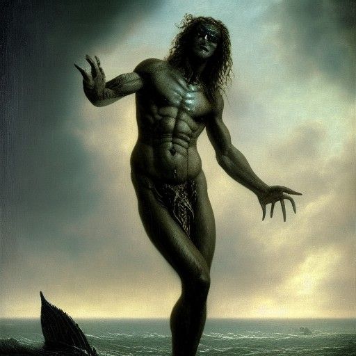 Surreal Merman Sleep Paralysis Demon in Oil