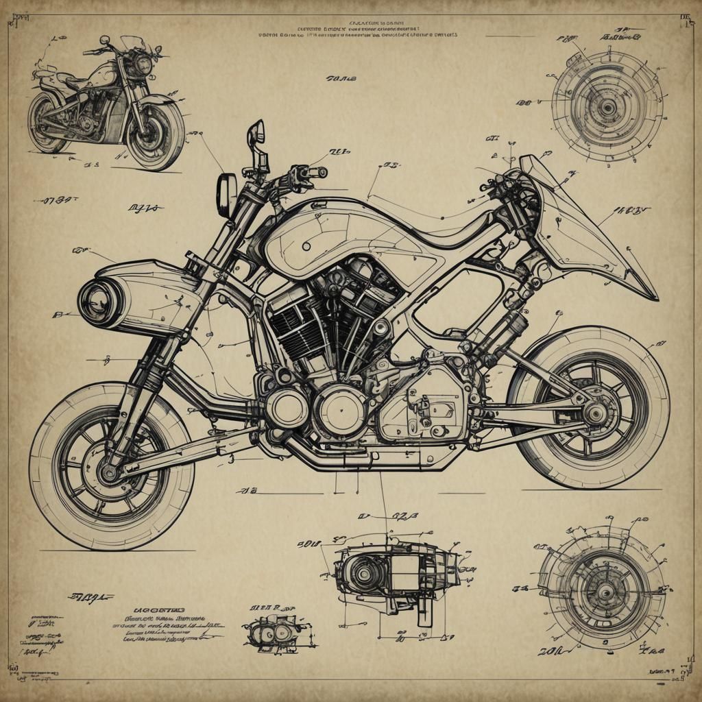 Futuristic Motorcycle Patent Drawing Schematics