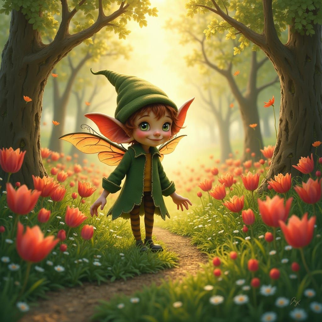 Imp Steps into Whimsical Endless Flower Garden Scene