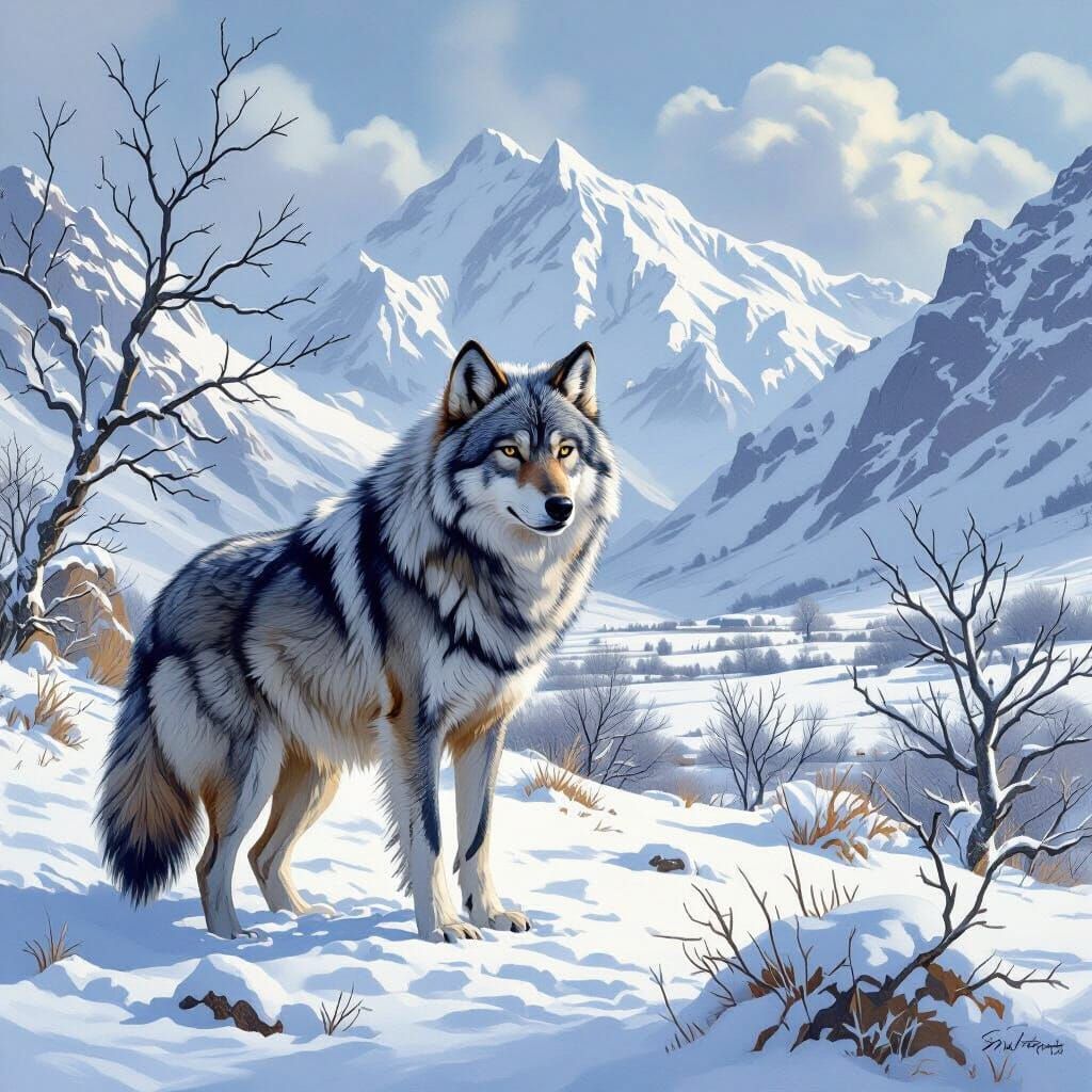 Majestic Wolf in Snowy Bamyan Valley