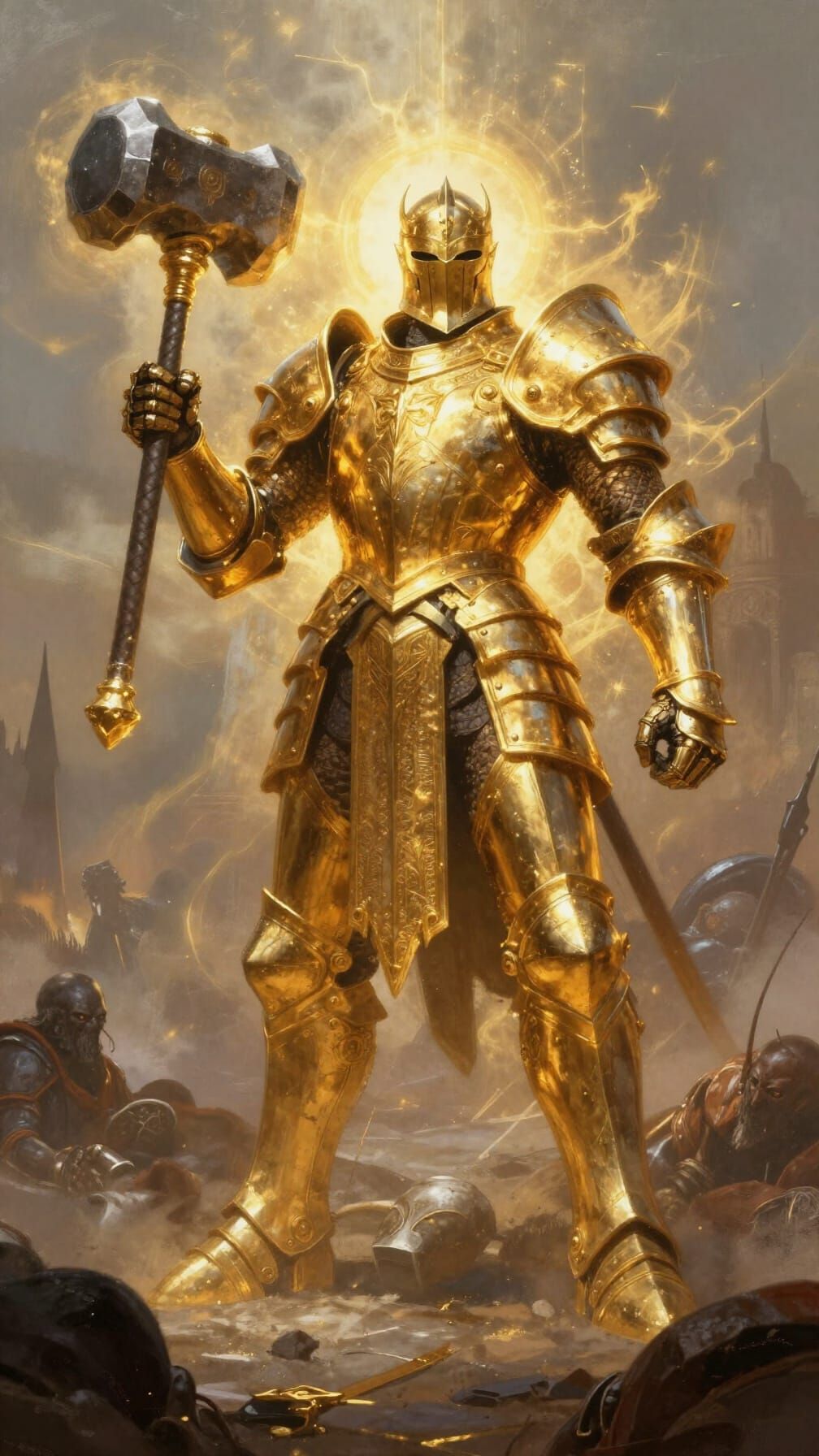 Titan Knight Victorious on Battlefield in Epic Fantasy Style