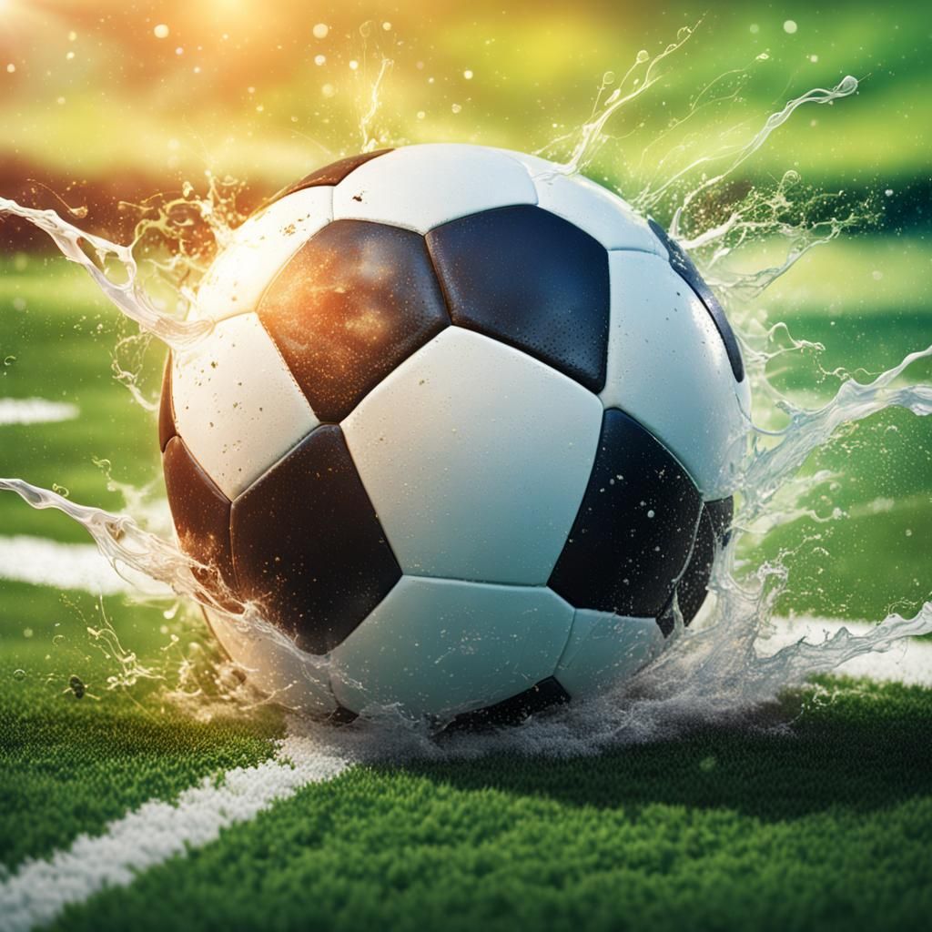 Soccer Ball Close-Up: Hyperrealistic Splash Art