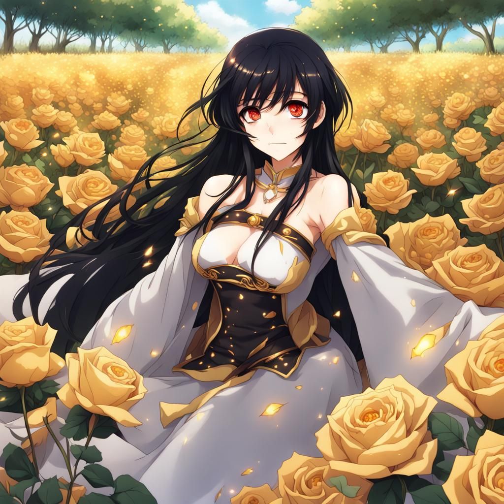 Black Haired Mage in a Field of Golden Roses