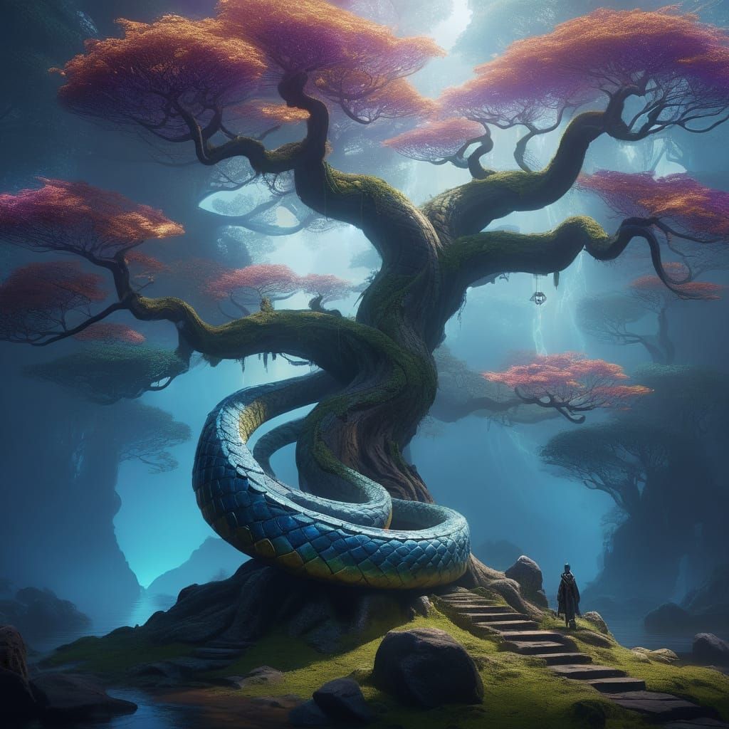 Mystical Serpent in Ancient Tree Realm
