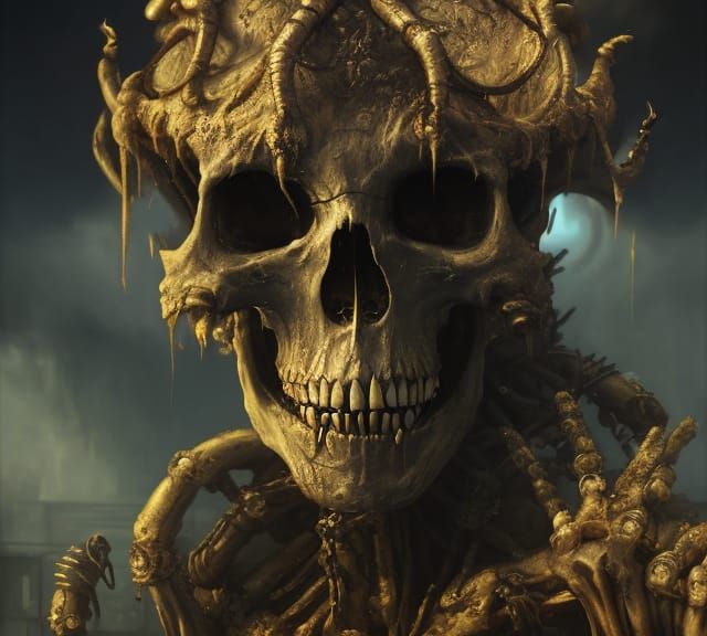 Skeleton King Concept Art in Dystopian Style