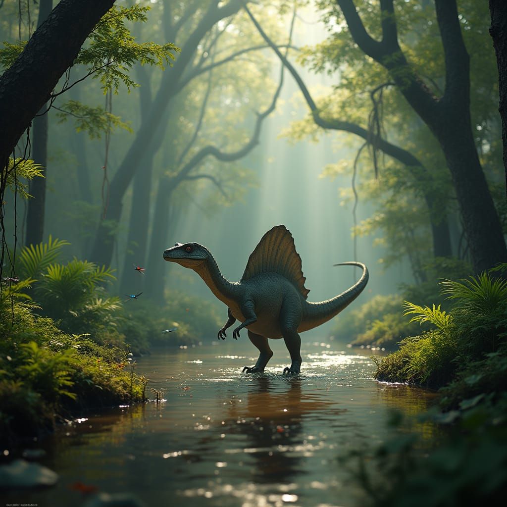 Spinosaurus Wades Through Prehistoric Swamp