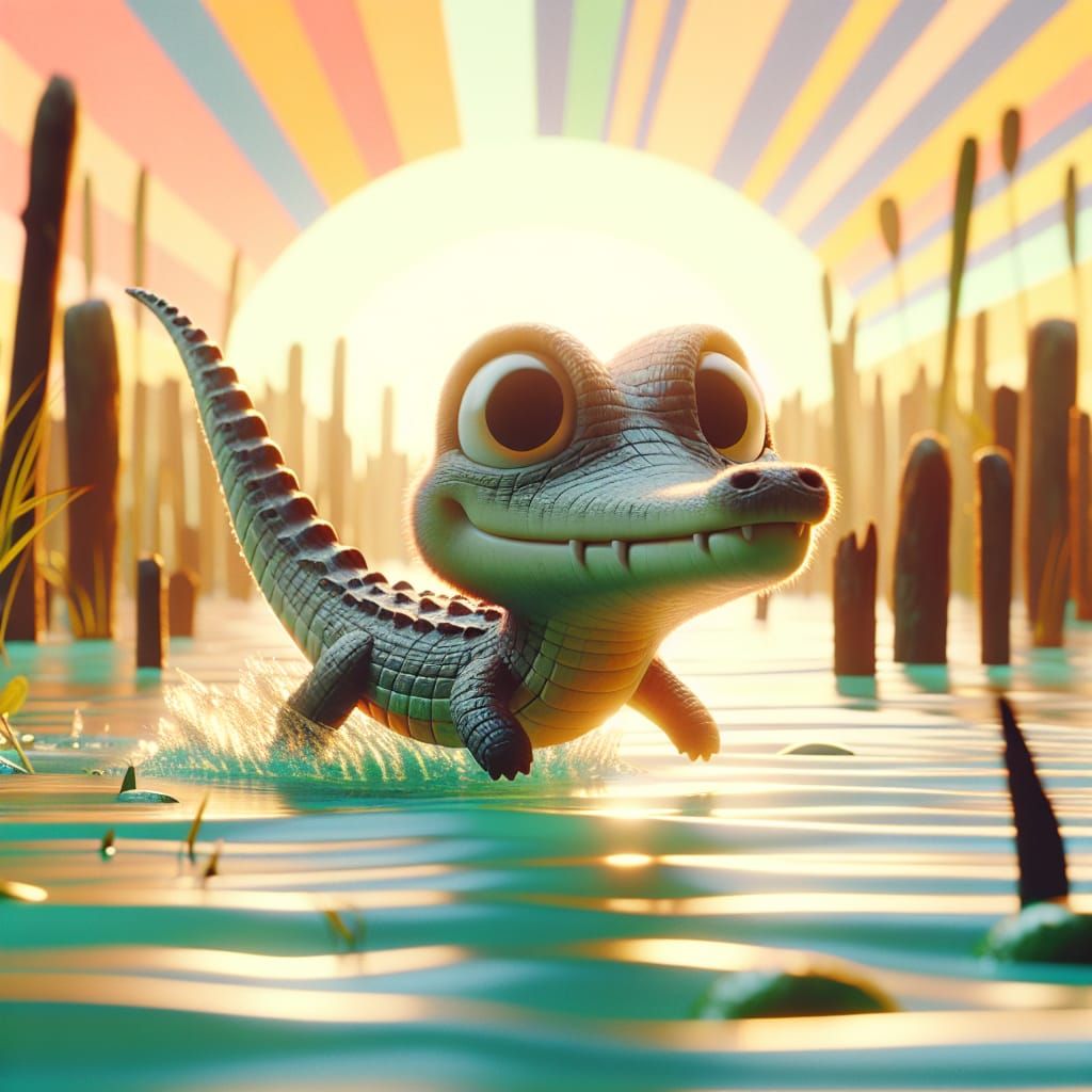 Playful Crocodile in Whimsical Animated Style