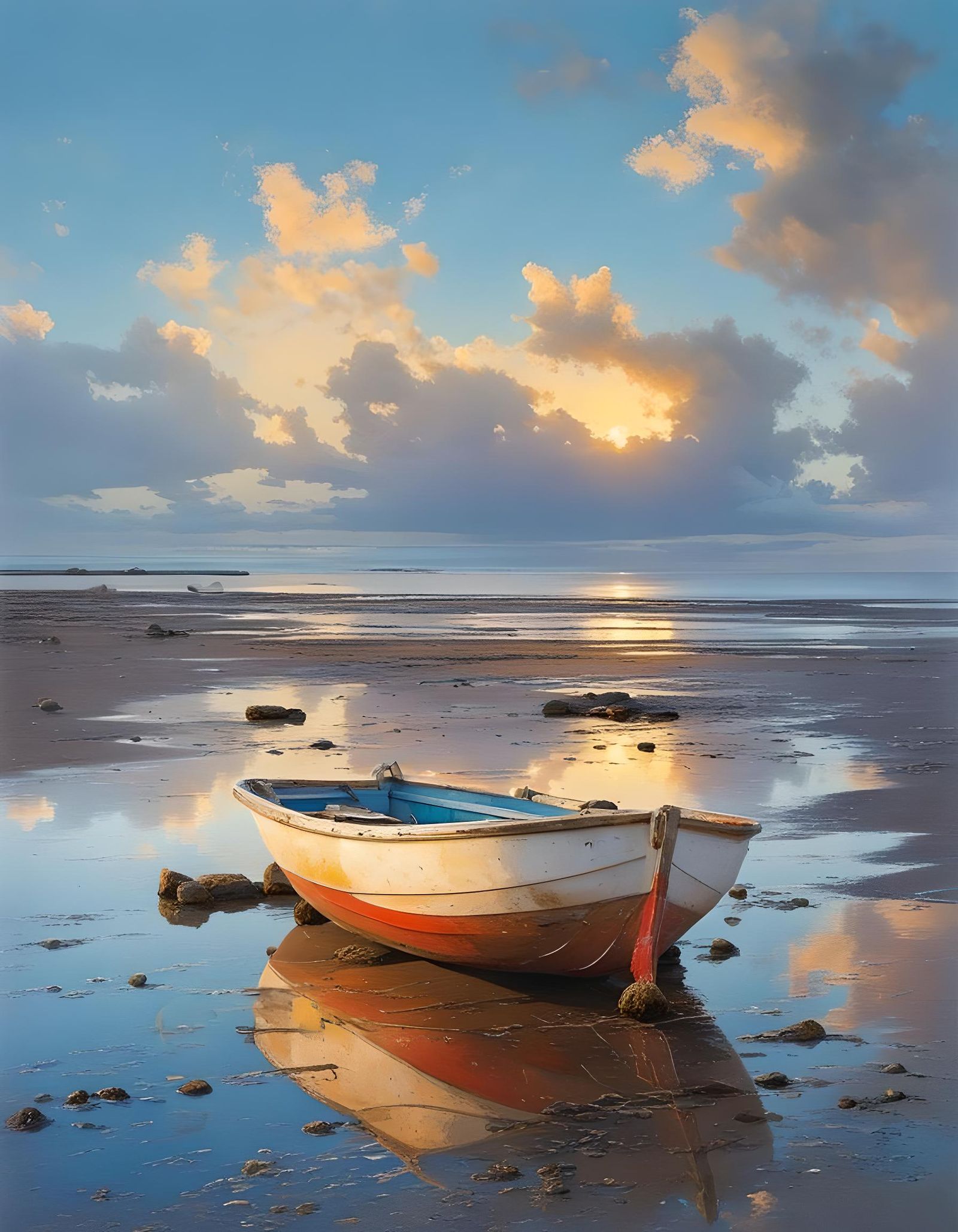 Normandy Rocky Shore at Low Tide Sunrise