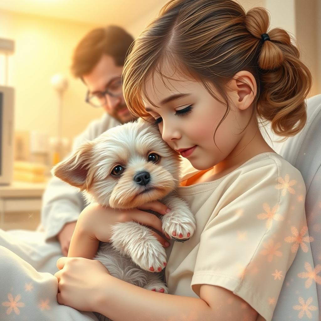 Girl with Puppy in Hospital, Dreamy Multi-Exposure Style