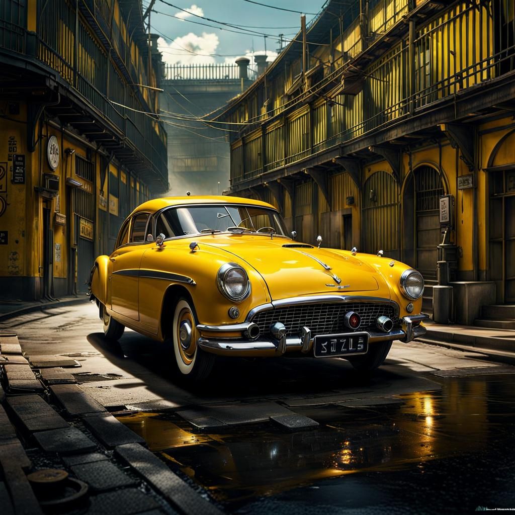 Classic Yellow Car Prison Break: Anime-Inspired CGI