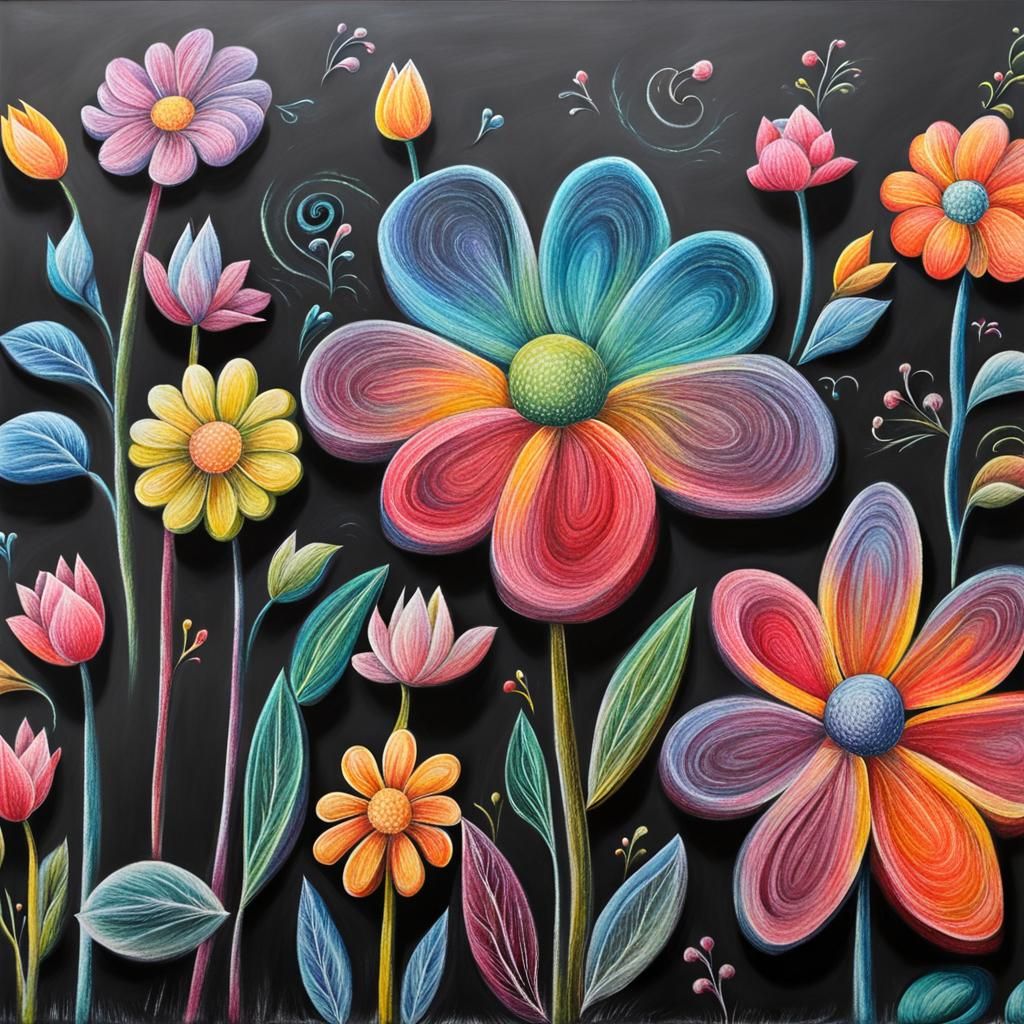 Colorful 3D Chalk Art Flower Illustration