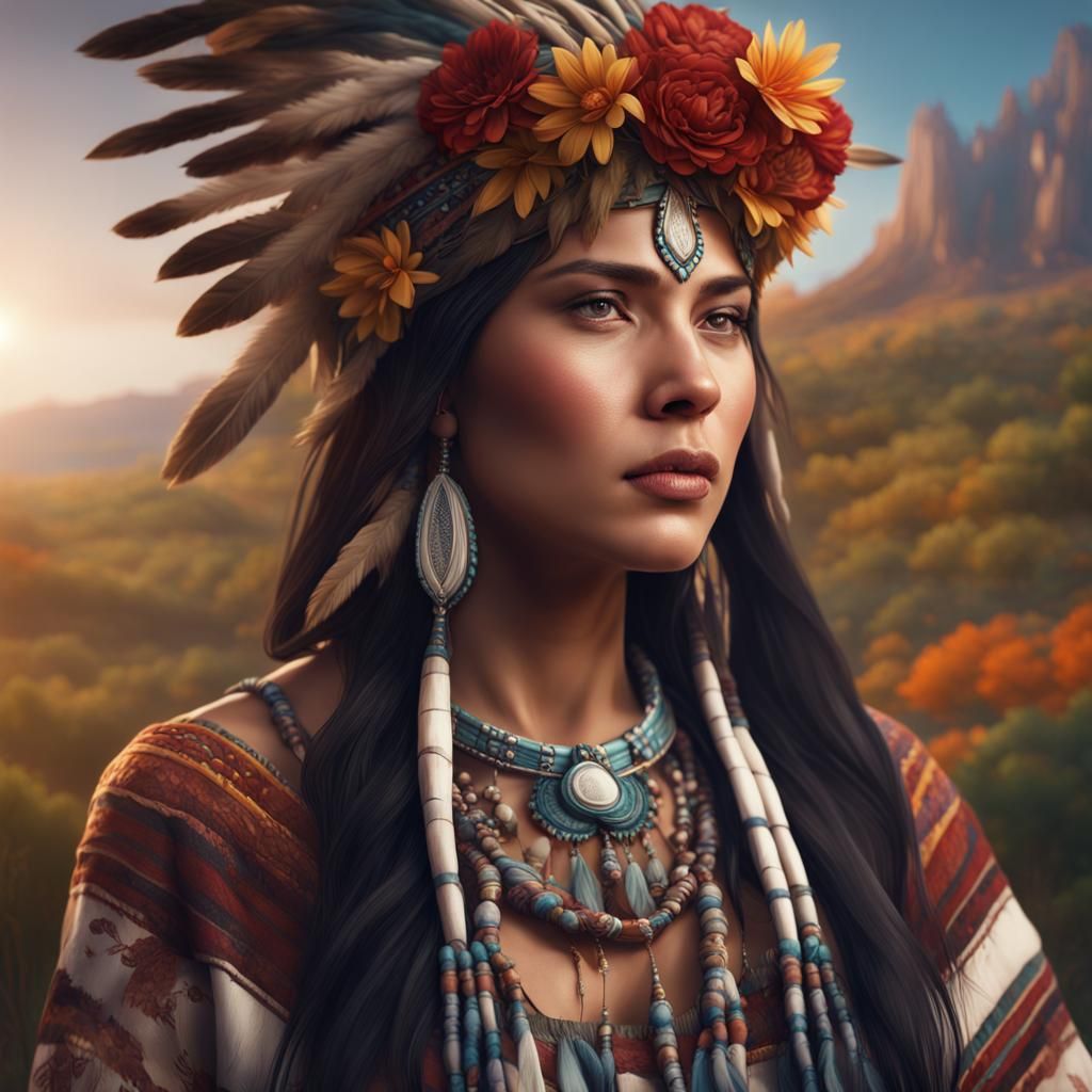 Native American Woman Portrait in Traditional Dress