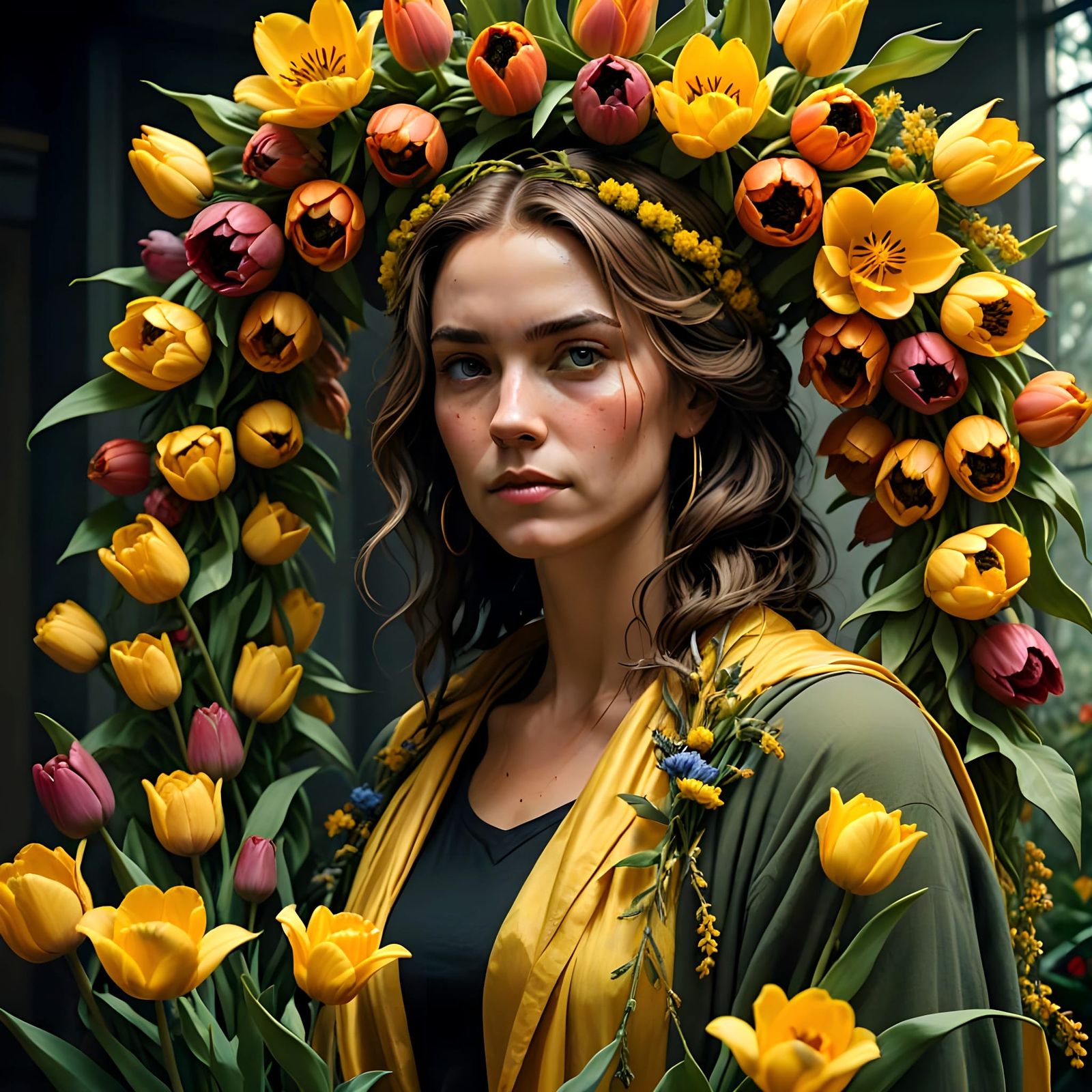 Vibrant Floral Halo in Cinematic Hyperrealism