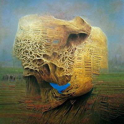 Eerie Surreal Landscape with Distorted Figures