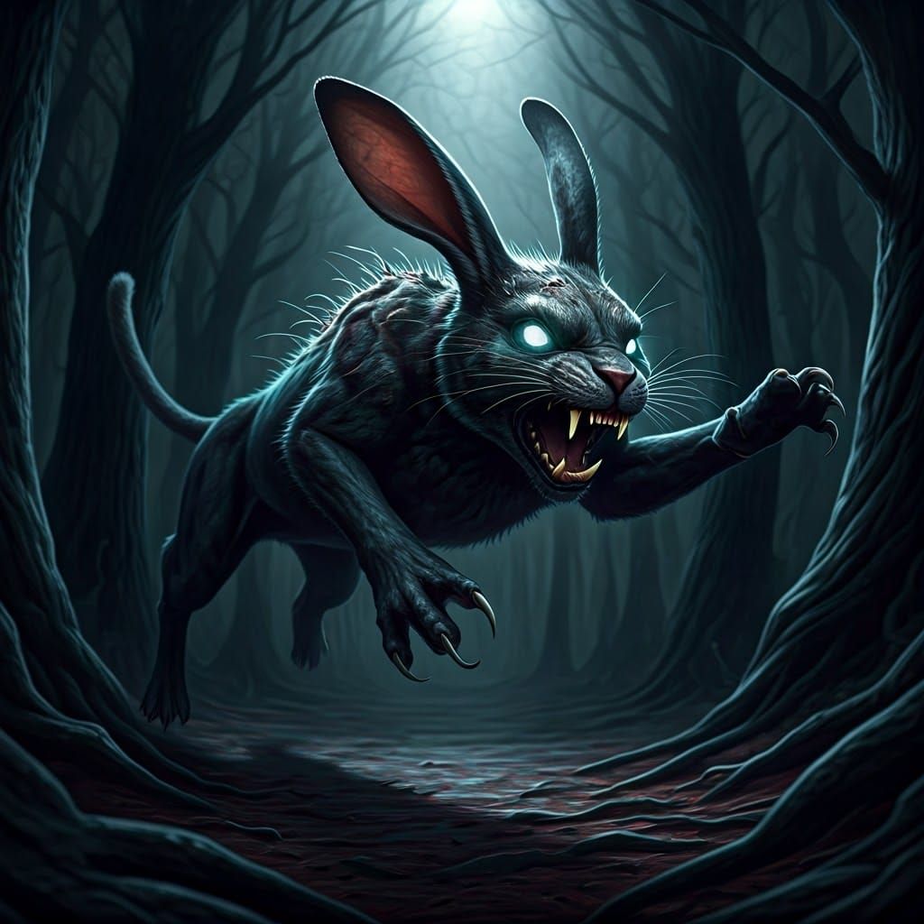 Rabbit-Panther Hybrid Leaps from Dark Forest, in Dark Surrea...