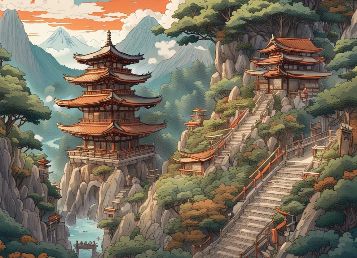 Mystical Shinto Shrine in Anime Style
