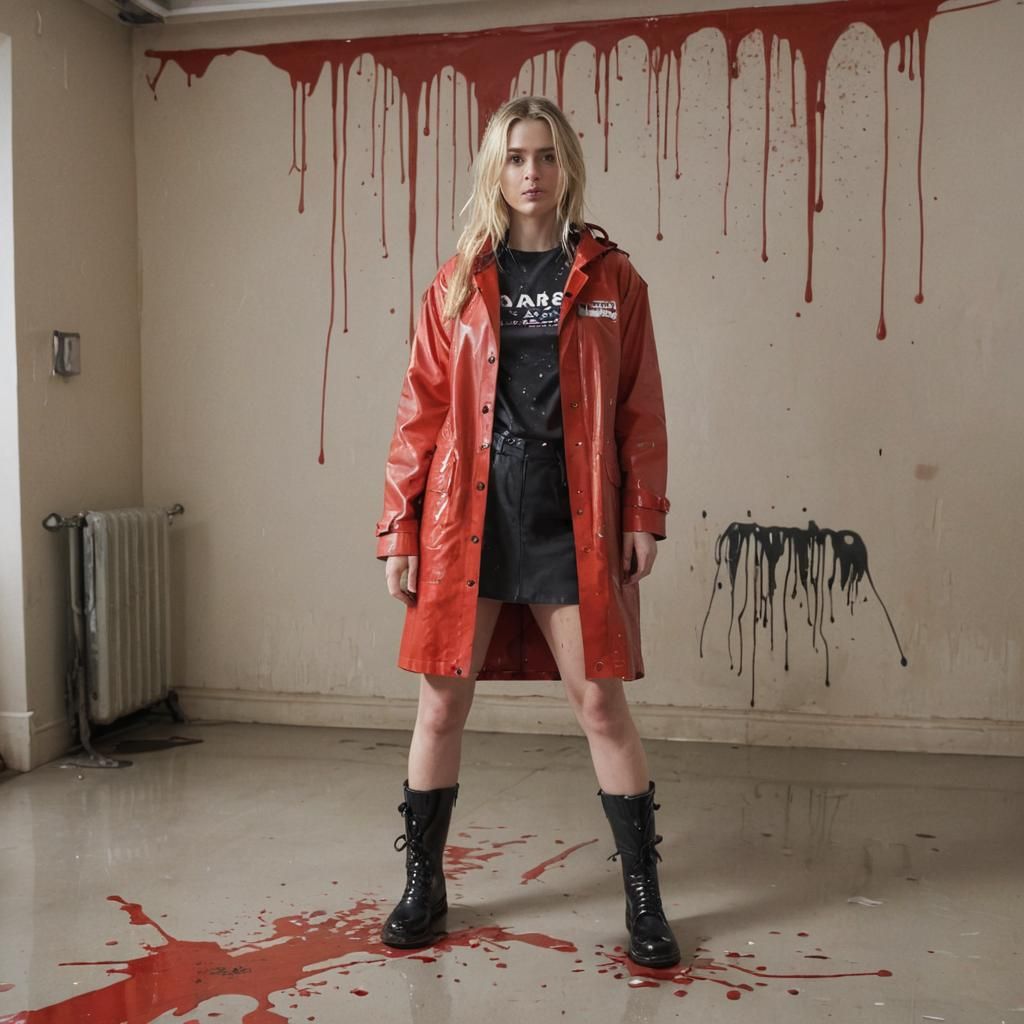 Woman in Red Raincoat: Hyperrealistic Concept Art