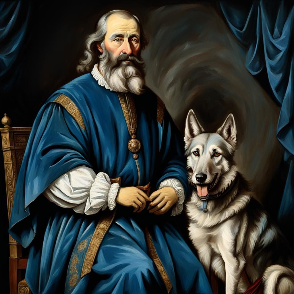 Nobleman and Wolfhound Portrait in Titian Style