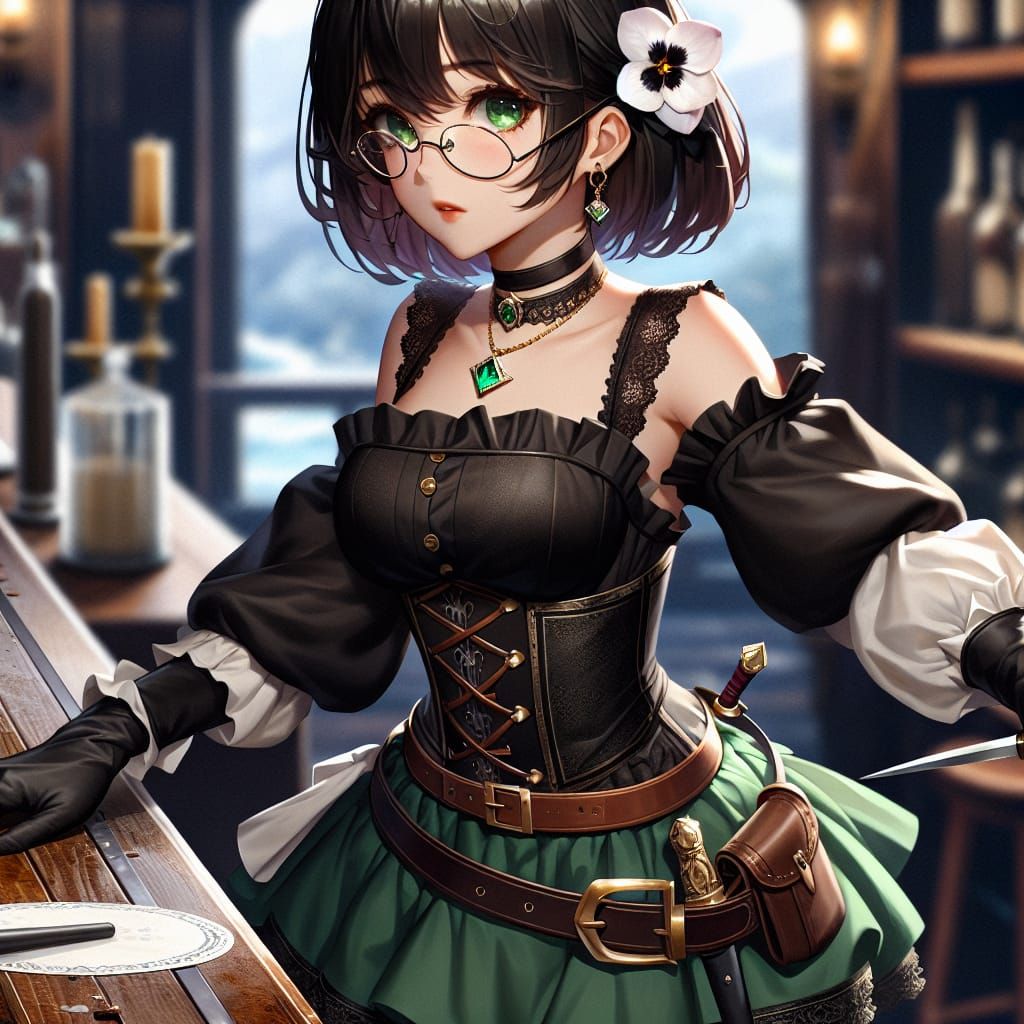 Fantastical Tavern Waitress in Anime Style