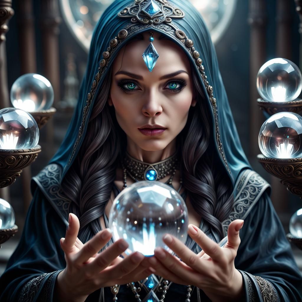 Dark Sorceress with Floating Crystal Balls