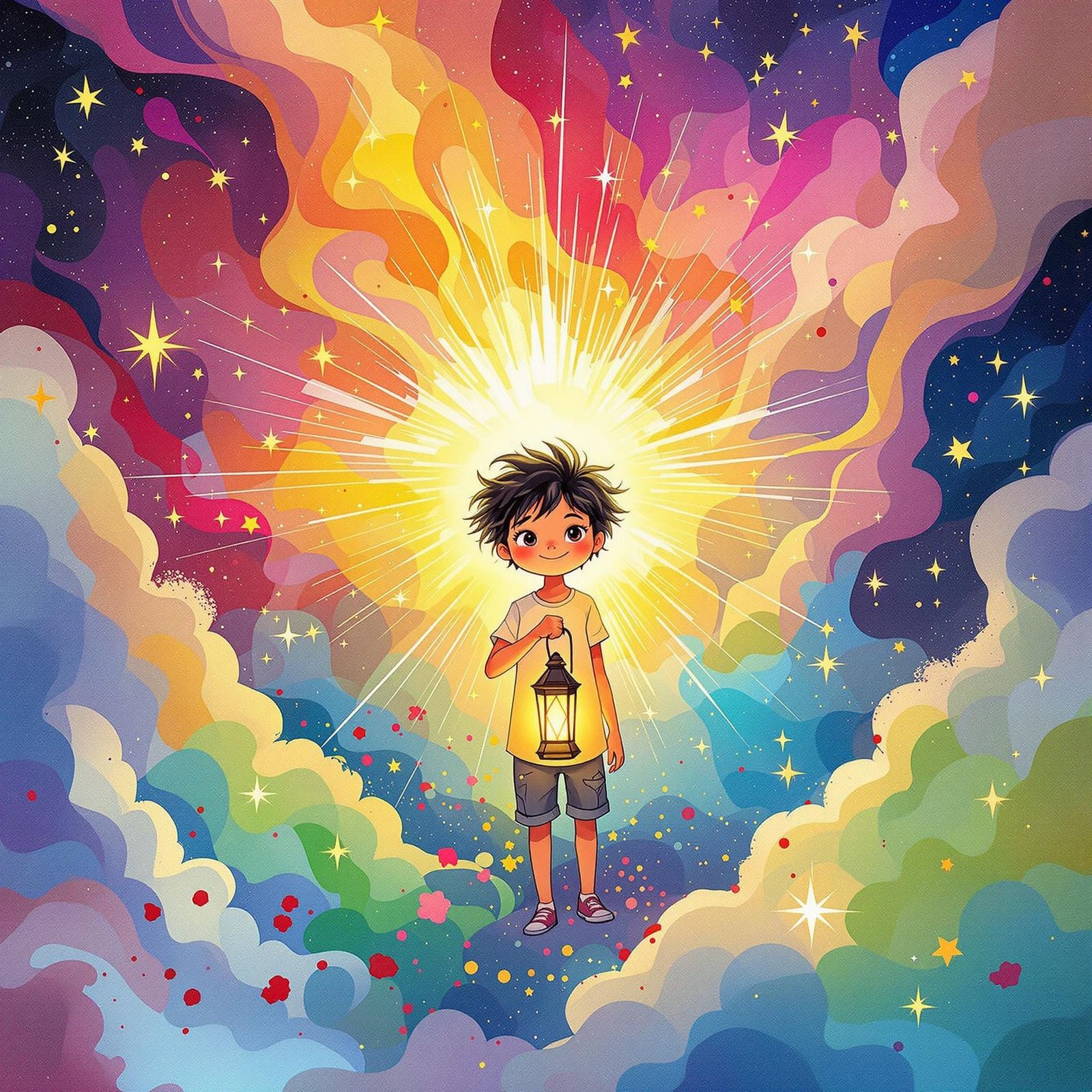 Whimsical Inner Child Illustration with Dreamlike Qualities