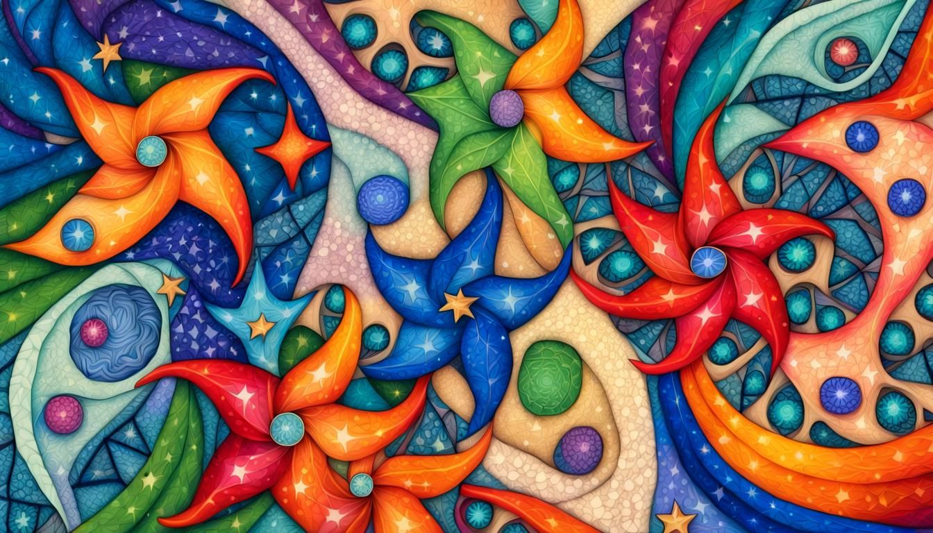 Cosmic Zentangle: Swirling Jelly Stars in Vibrant Colors
