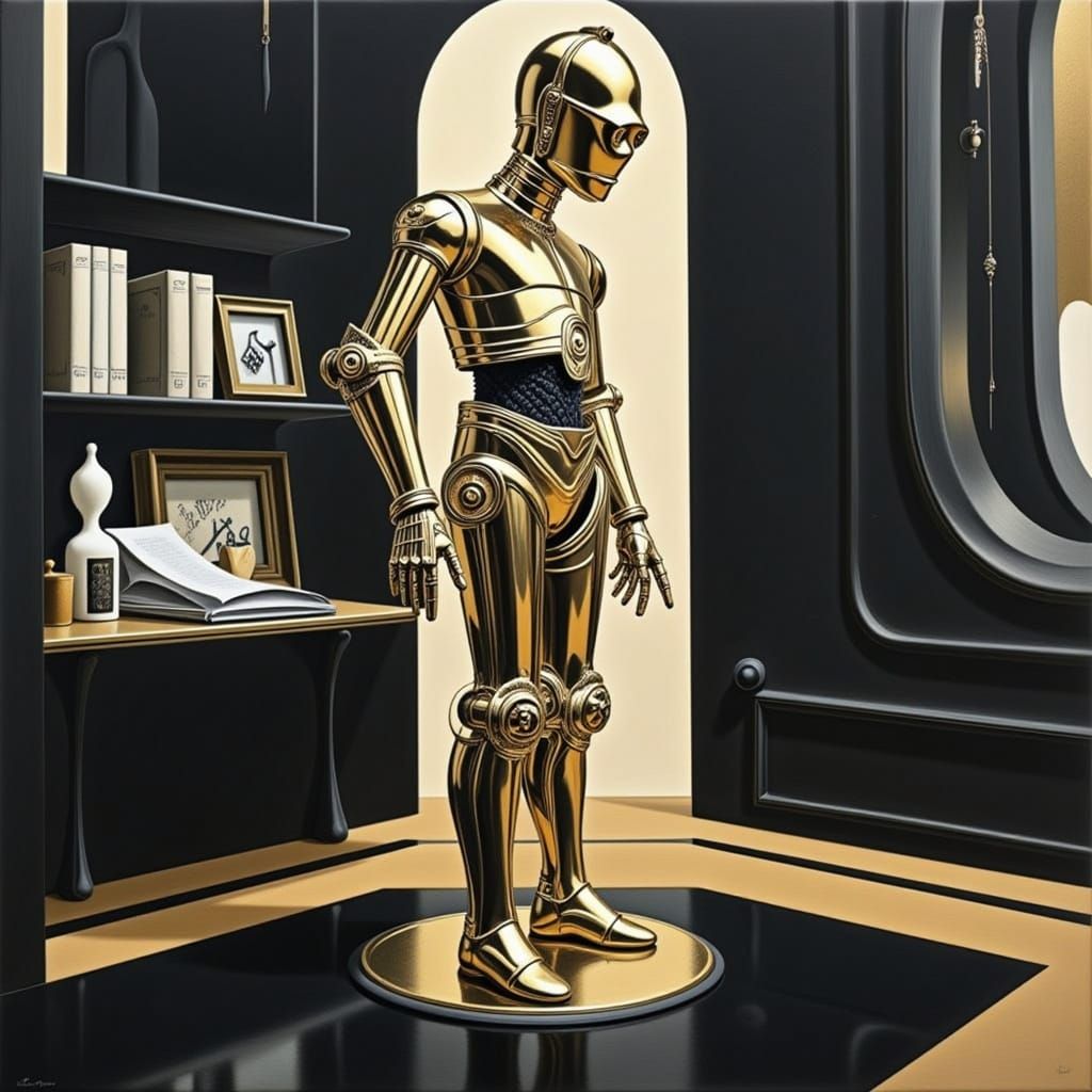 Futuristic C3PO Droid in Industrial Art Deco Style