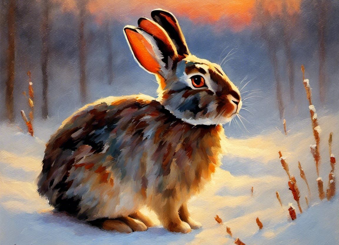 Rabbit in Snow: Impressionist Oil Painting