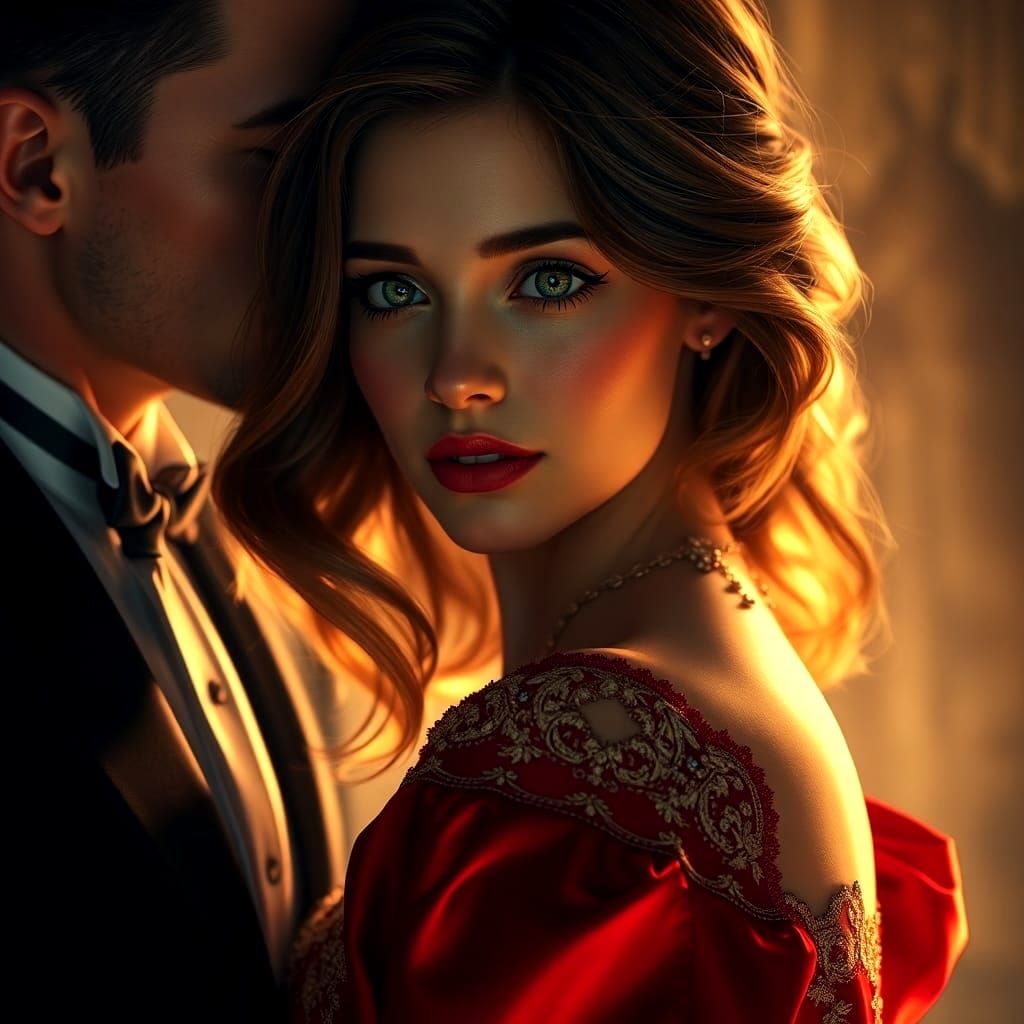 Beautiful Woman Portrait with Man in Art Nouveau Style