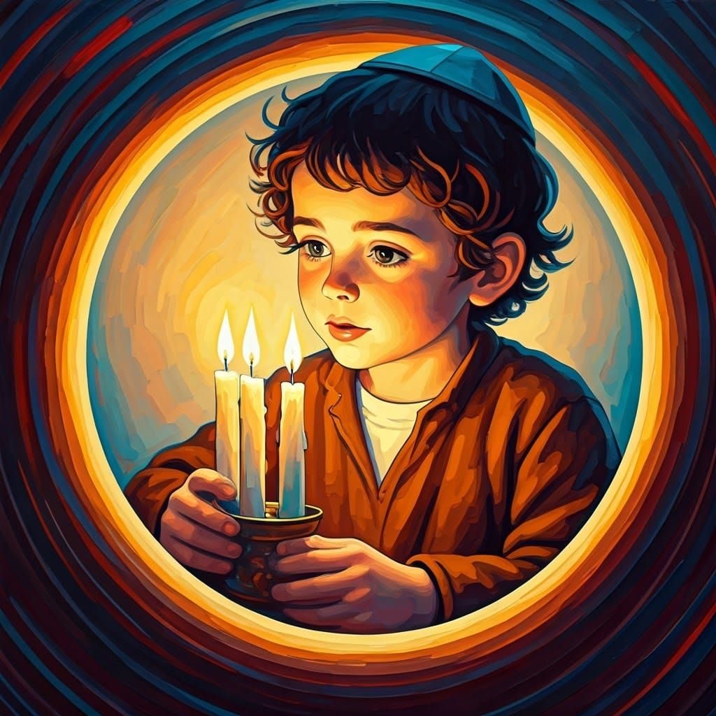 Hanukkah Candles: Neo-Expressionist Portrait of a Boy