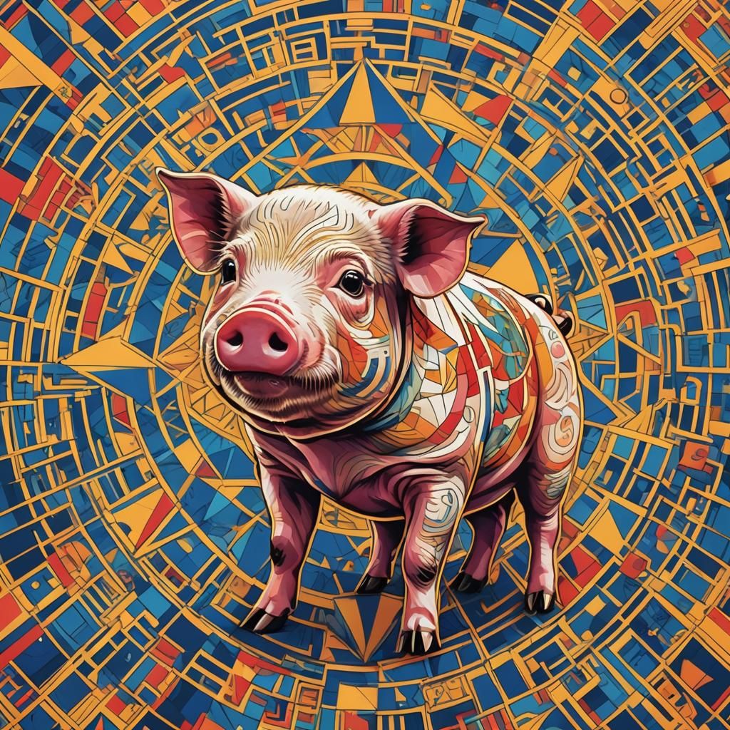 Mini-Pig with Tattoo in Digital Pop Art Style
