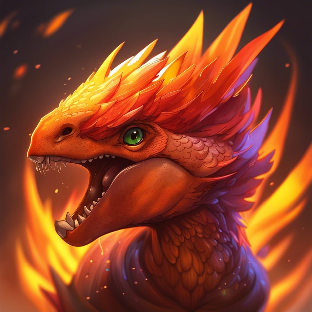 Chibi Phoenix T-Rex Portrait in Hyperdetailed Style
