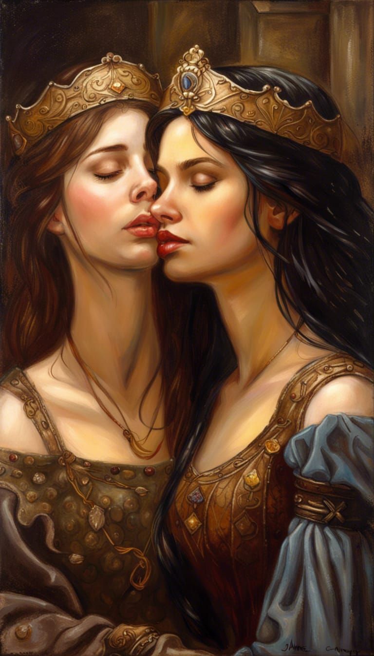 Medieval Fantasy: Two Princesses in an Oil Painting