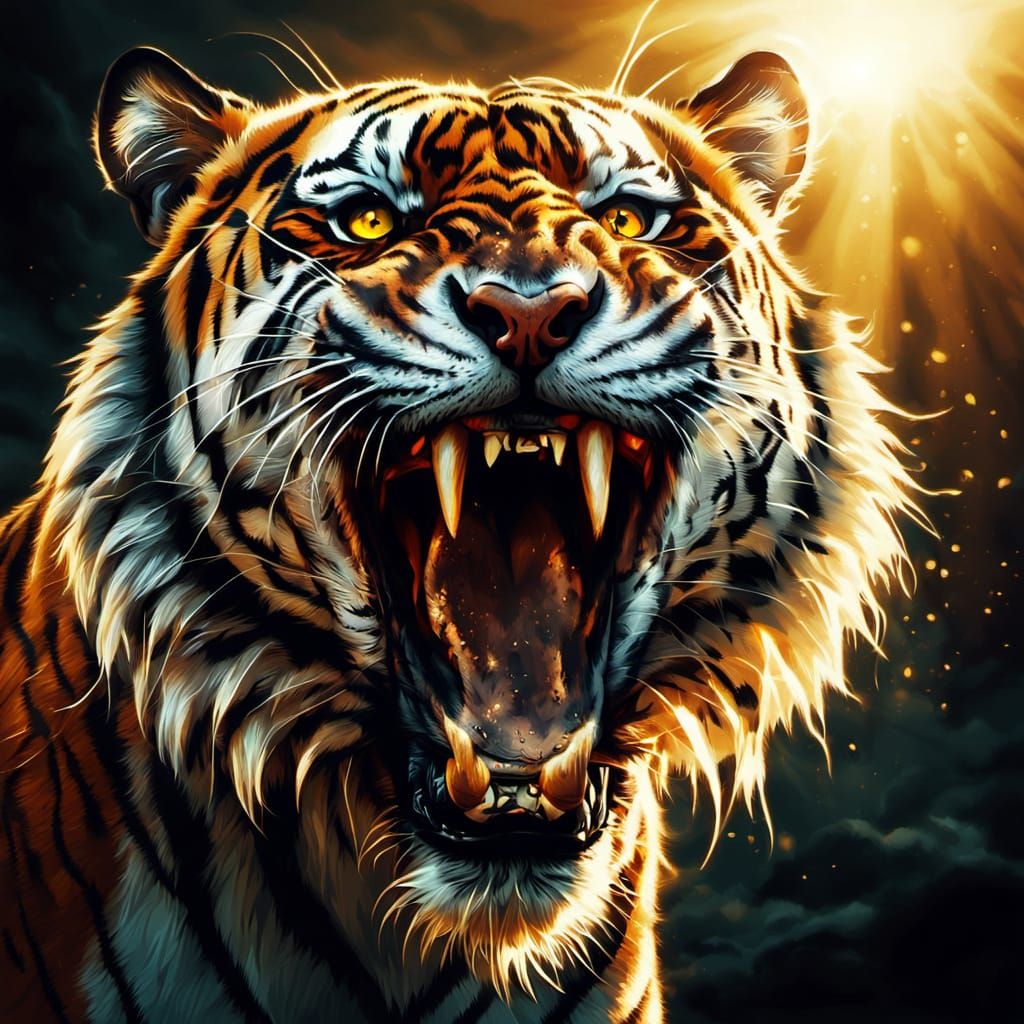 Gothic Bengal Tiger Roars in Darkness