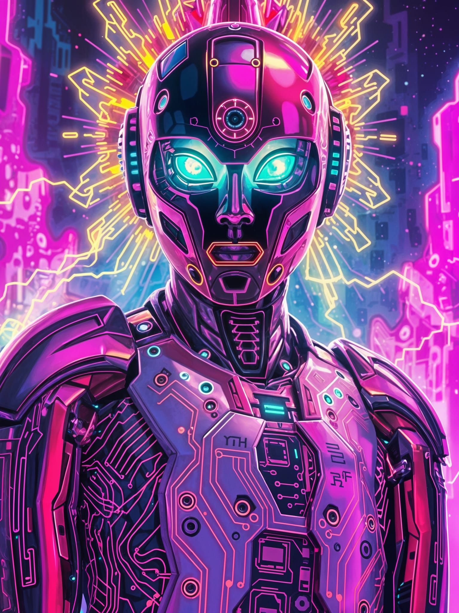 Synthwave AI Deity in Neon-Glazed World