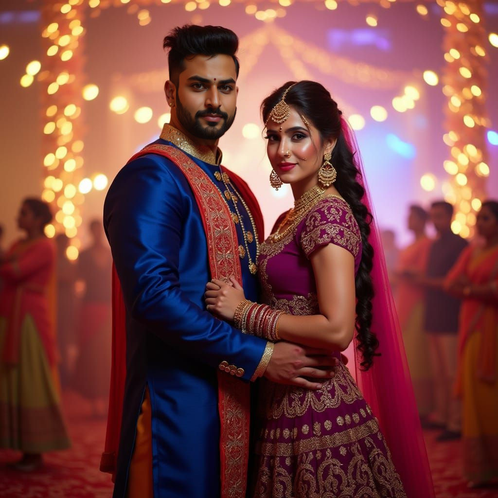 Glamorous Punjabi Couple in Bollywood Wedding Scene