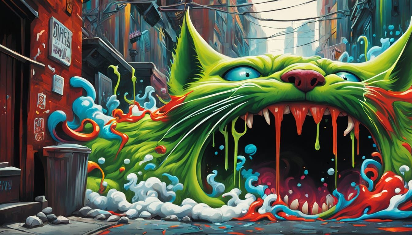 Sinister Graffiti Art: Policeman Emerges from Cat