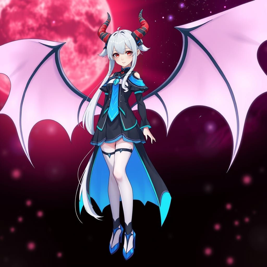 Anime Devil Girl in Futuristic Attire