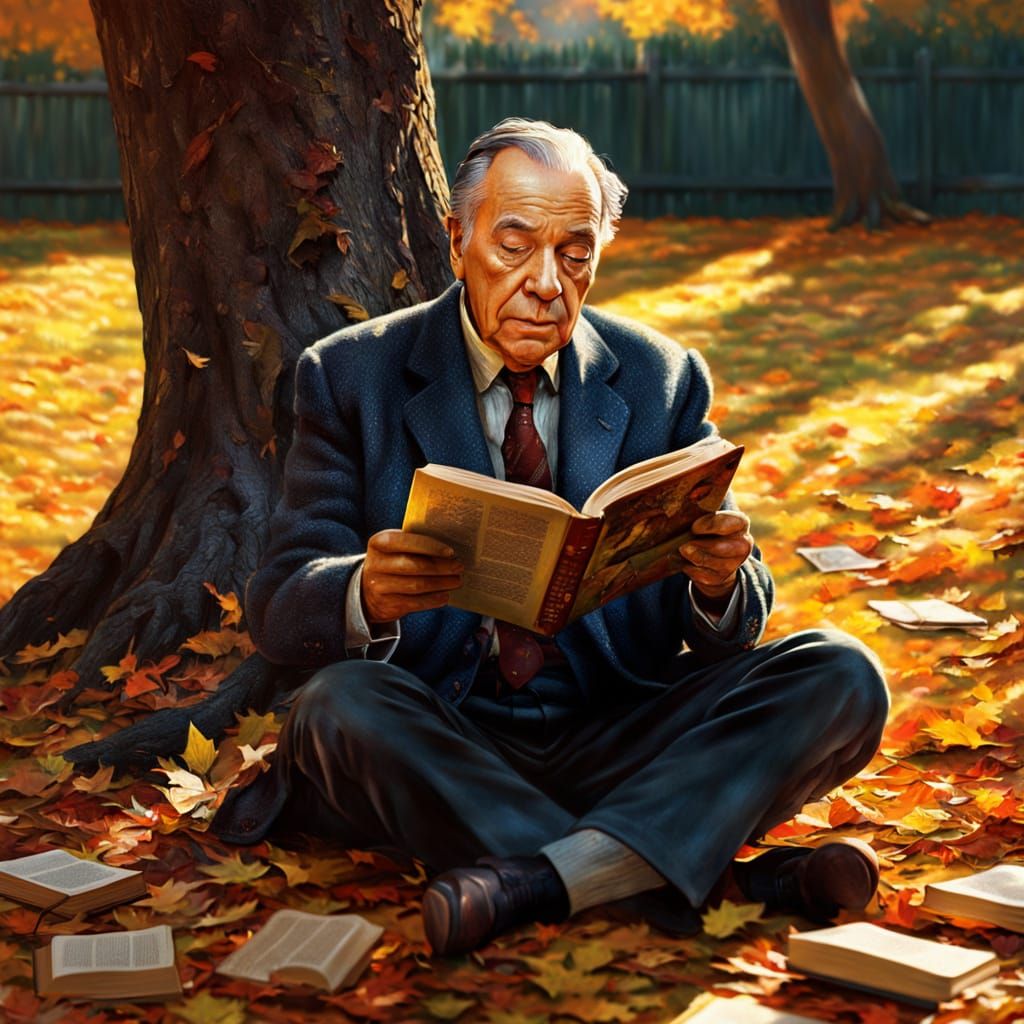Jorge Luis Borges Reading, Vibrant Oil Painting