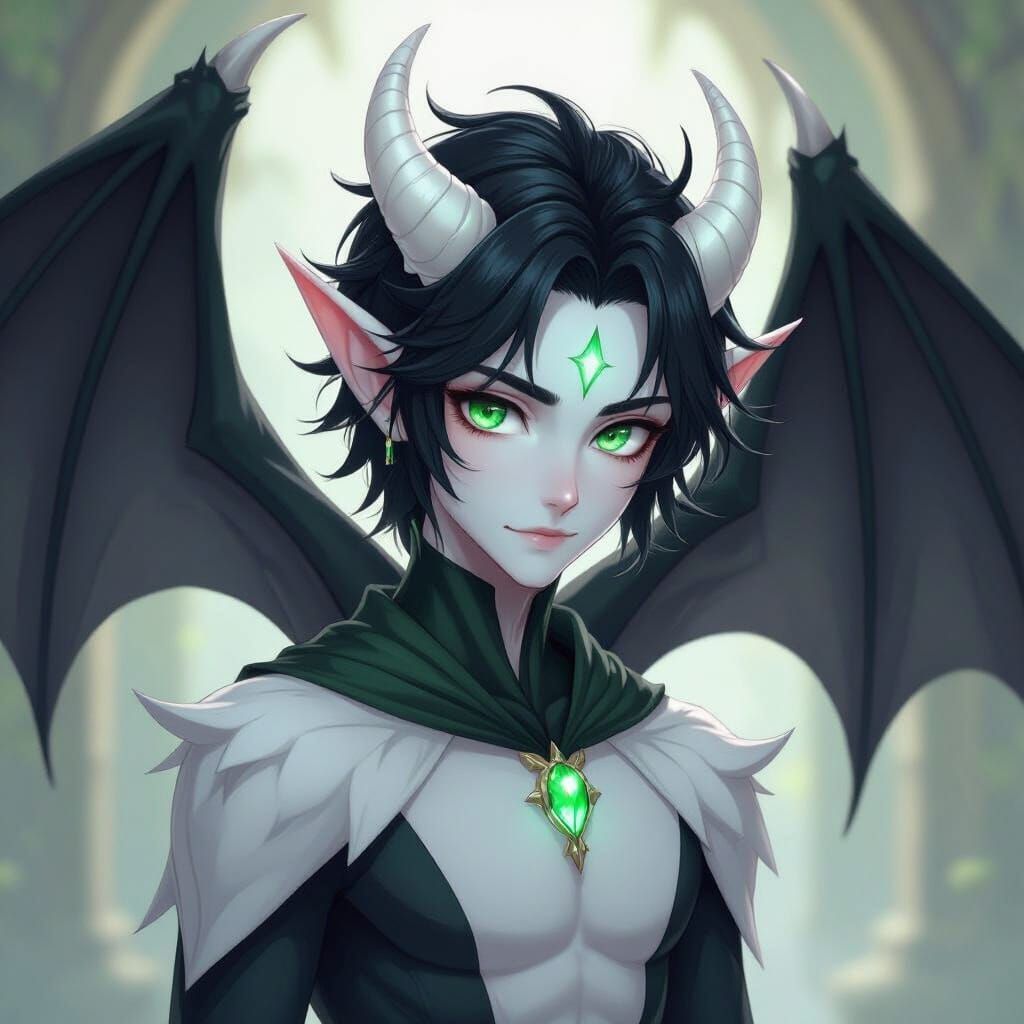 Anime Gargoyle Character with White Skin and Pearl Horns