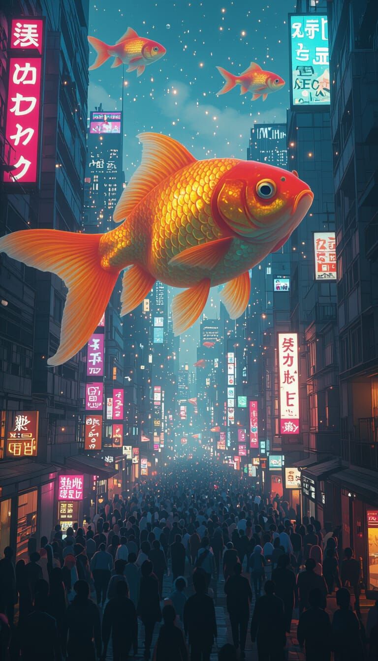 Giant Goldfish Soars Above City in Dystopian Dream