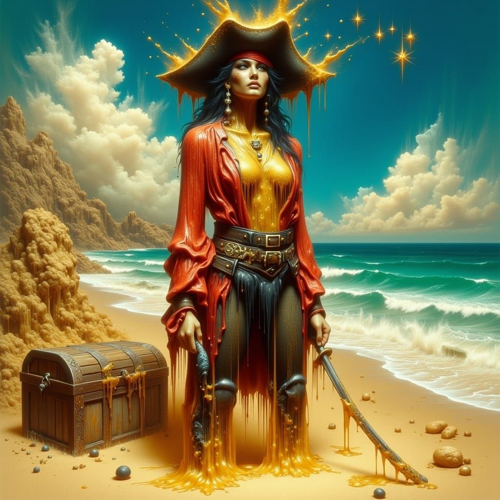 Melting Pirate on Sandy Beach, Surreal Art