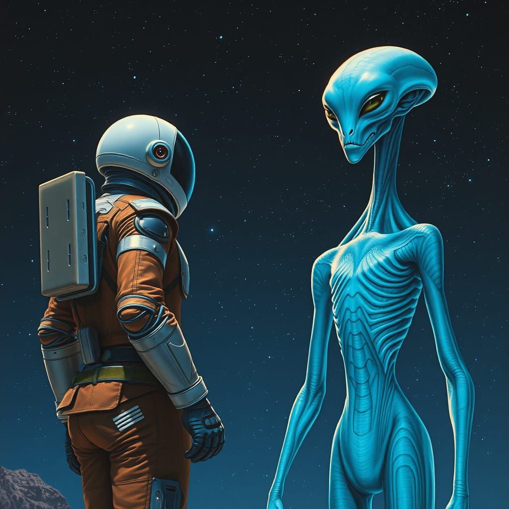 Human vs Alien in Starry Galaxy