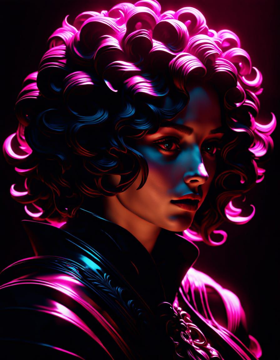 Dramatic Portrait in Tenebrism and Neon Chiaroscuro